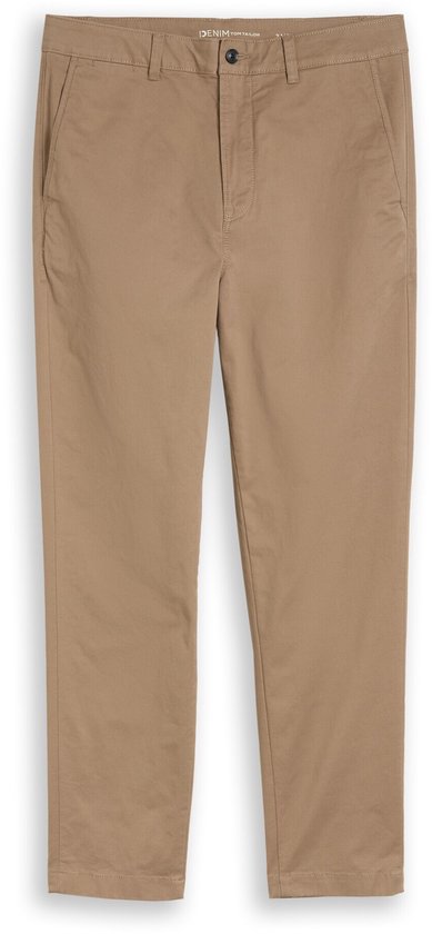 Voorkant van een beige chino, rechtopstaand.
