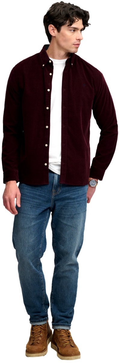 Superdry Overhemd Classic Needle Cord Shirt M4011044a Xps Winter Port Mannen Rood