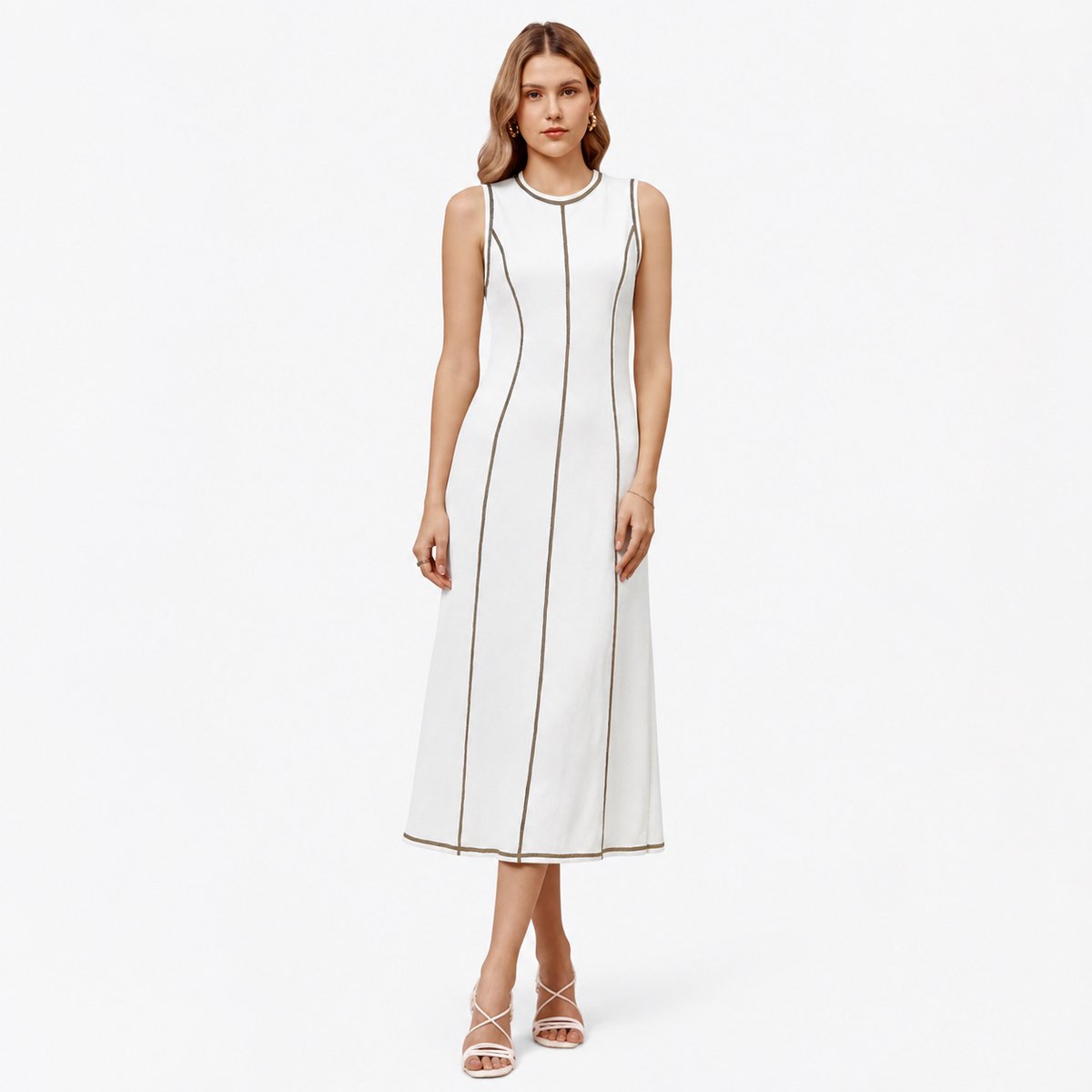 Imily Bela Dames Mouwloze Maxi Jurk met Contrasterende Naden