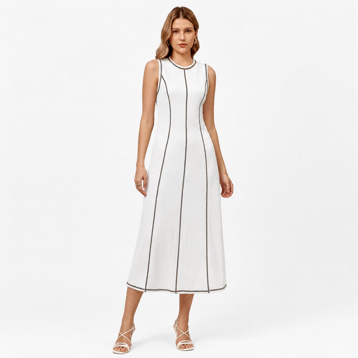 Imily Bela Dames Mouwloze Maxi Jurk met Contrasterende Naden