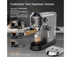 Espressomachine – Semi-Automatische Koffiemachine – Espresso Maker – Koffiezetapparaat – 20 Bar Pompdruk – 1,1 Liter Waterreservoir