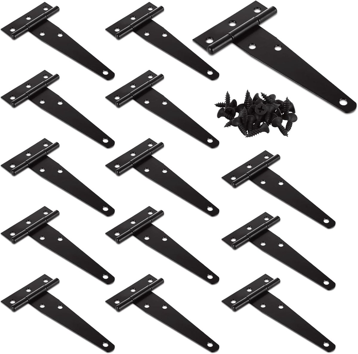 Set van 14 zware 100 mm T-hengels met schroeven voor deuren, tuinpoorten en ramen - Roestvrij staal, zwart, inklapbaar