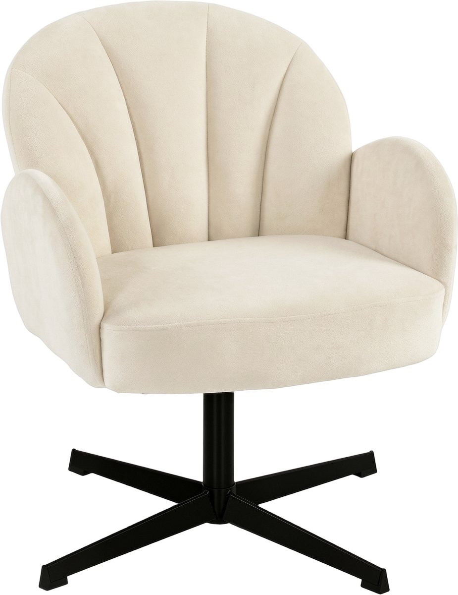 Draaibare loungestoel - fluwelen accentstoel - schelpvormige rugleuning - beige verend kussen
