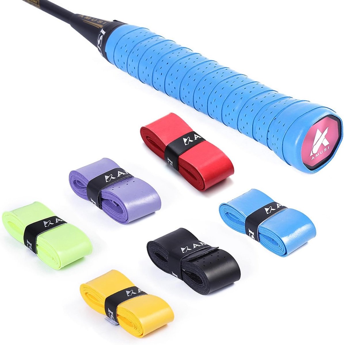 Kleurige Non-Slip Overgrip voor Tennis- en Badmintonrackets, 6 Stuks Vervangende Grip Tape, Zelfklevend en Rekbaar voor Optimaal Comfort en Grip