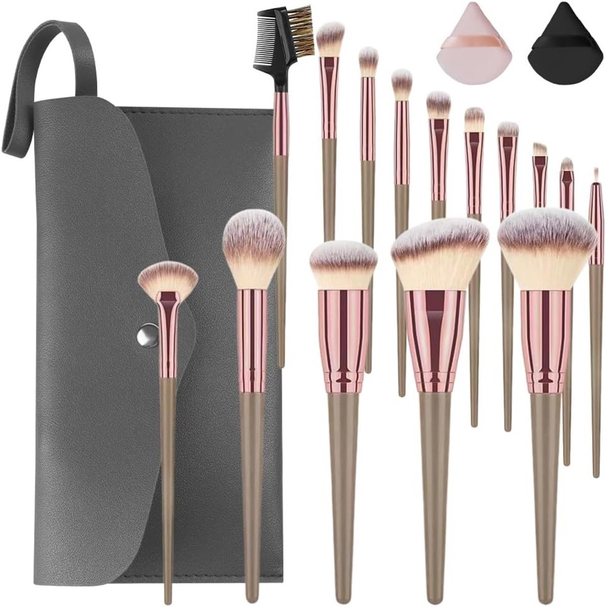 Professionele Make-up Borstelset van 15 Stukken, Inclusief Foundation, Oogschaduw en Concealer Borstels met Opbergtas voor Perfecte Make-up Looks