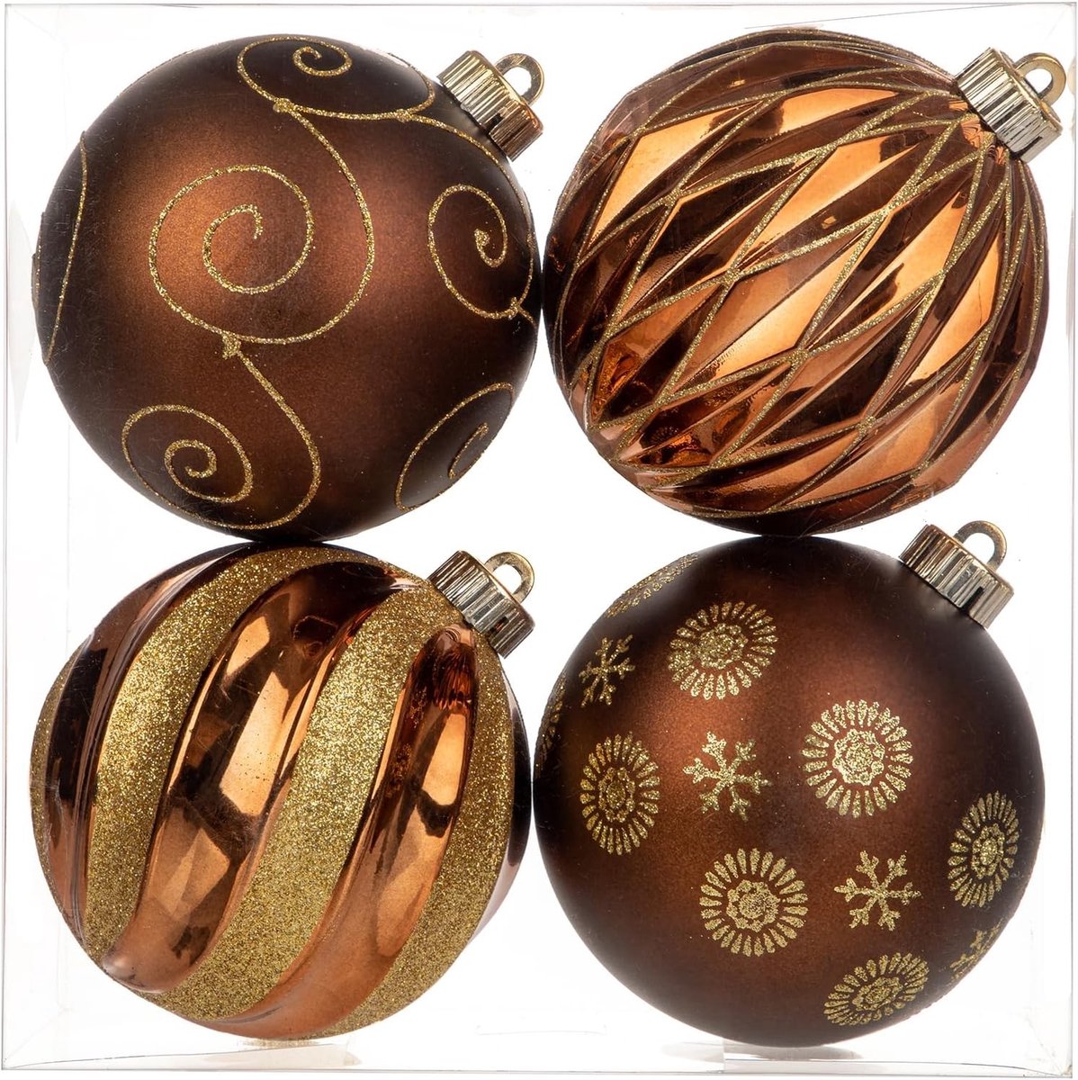 Set van 4 kerstballen, 12 cm diameter, grote plastic kerstdecoratie, ornamenten voor kerstboom, blauwe en zilveren versiering