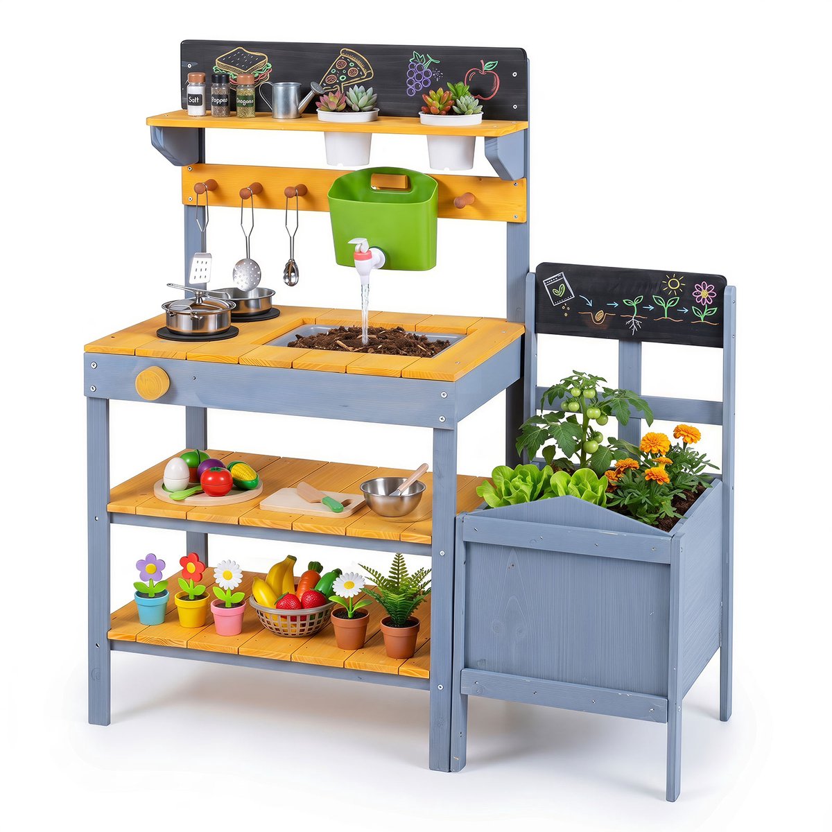COSTWAY Modderkeuken Kinderen Outdoor, Speelkeuken met Watertank & Kraan