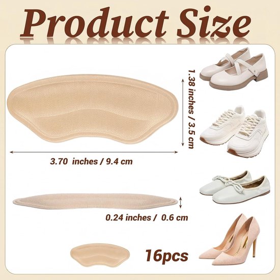 Hielkussens voor schoenen - 16 antislip hielpads, comfortabele kussens voor hielrug en hielstopper voor dames, ideaal voor dagelijkse schoenen — afbeelding 5