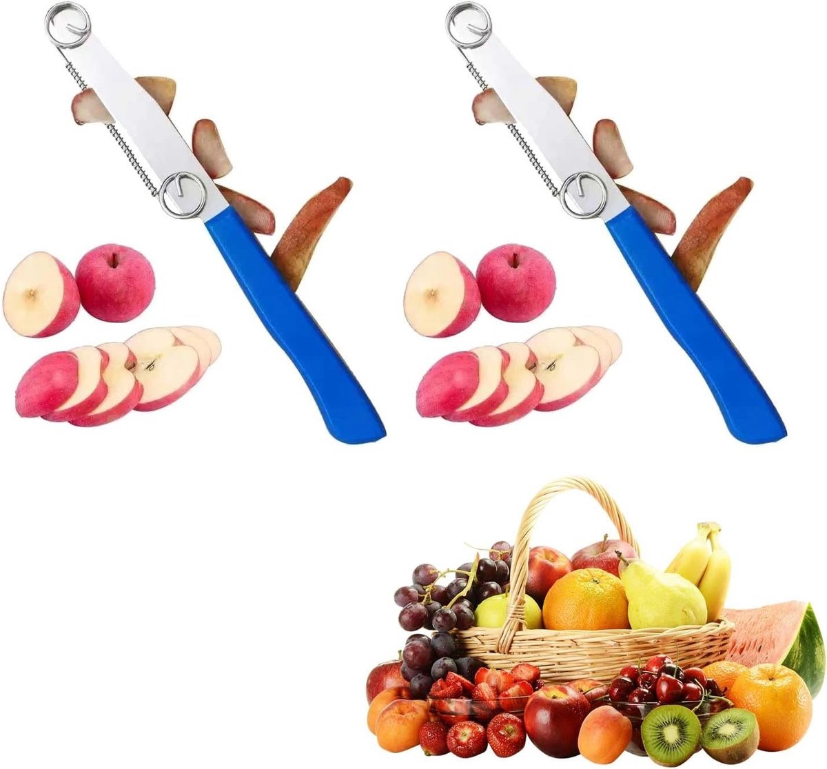 Set van 2 Multifunctionele Keukenmessen, Snelle Snijmessen voor Fruit en Groenten, Eenvoudig te Reinigen en Verstelbare Veer voor Efficiënt Snijden