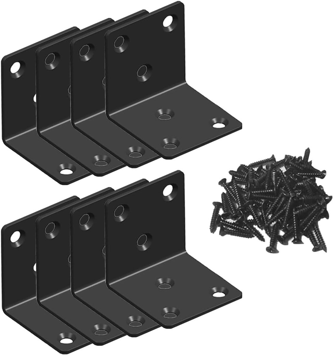 Roestvrijstalen hoekbeugels 52x52x49x2mm, L-vormige haakse verbindingsstukken voor hekken, tafels, stoelen, planken en bedden - 8 stuks (zwart)