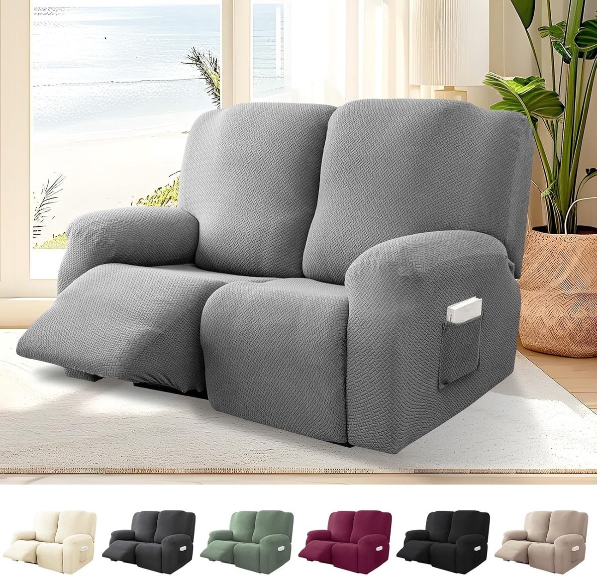 Stretchbare Recliner Hoes voor TV Stoel - All-Inclusive en Wasbaar - Bescherming voor Relaxfauteuil met Opbergzakken in Donkergrijs