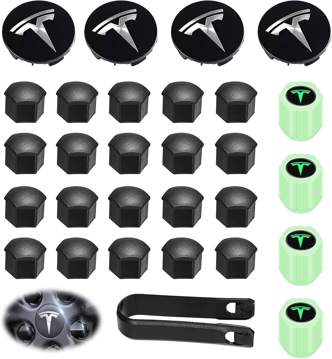 Set van Velgenrandbeschermers en Naafkappen voor Model Y, Model 3, Model S en Model X - Inclusief Wielmoeren en Embleem