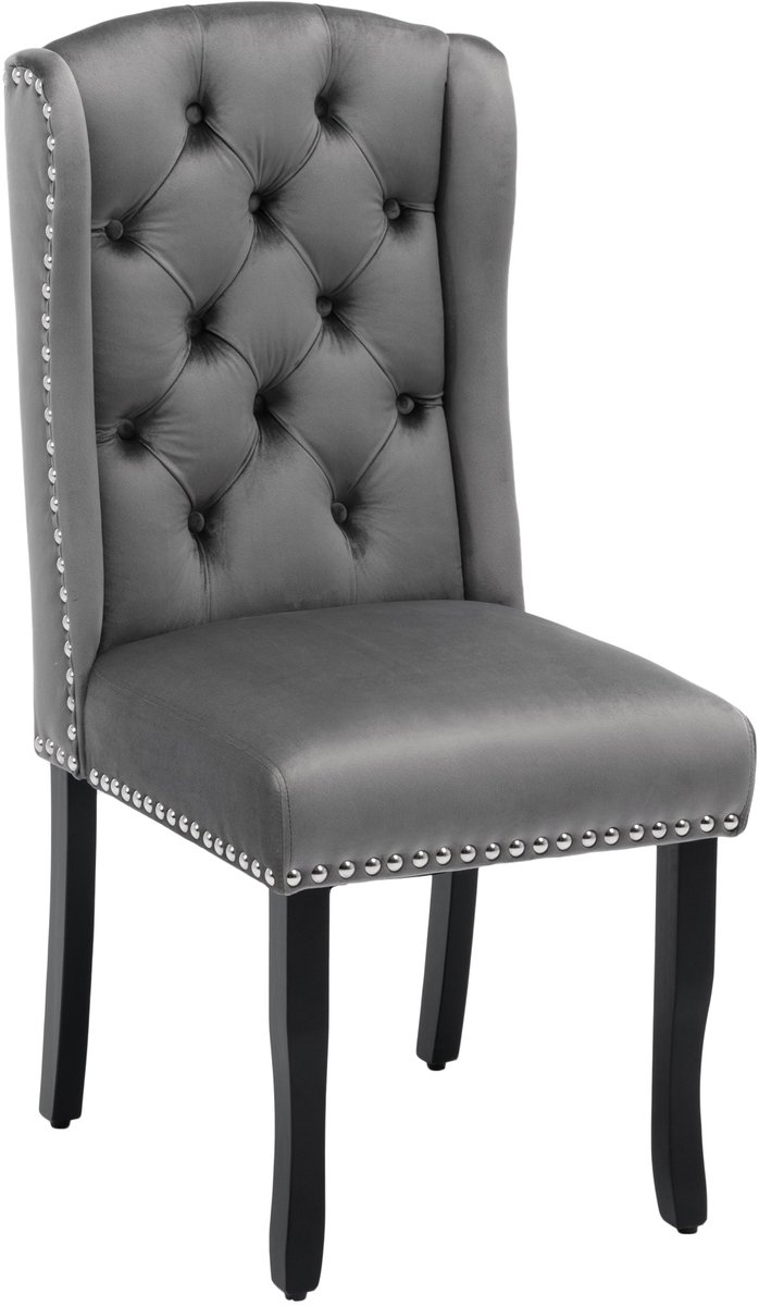 MUVANO Grijze fluwelen eetkamerstoelen set van 4 - Eetkamerstoelen met eiken poten - Gecapitonneerde velours stoel-Stoel met chromen ring - 120kg- Zit- Wonen Grijs