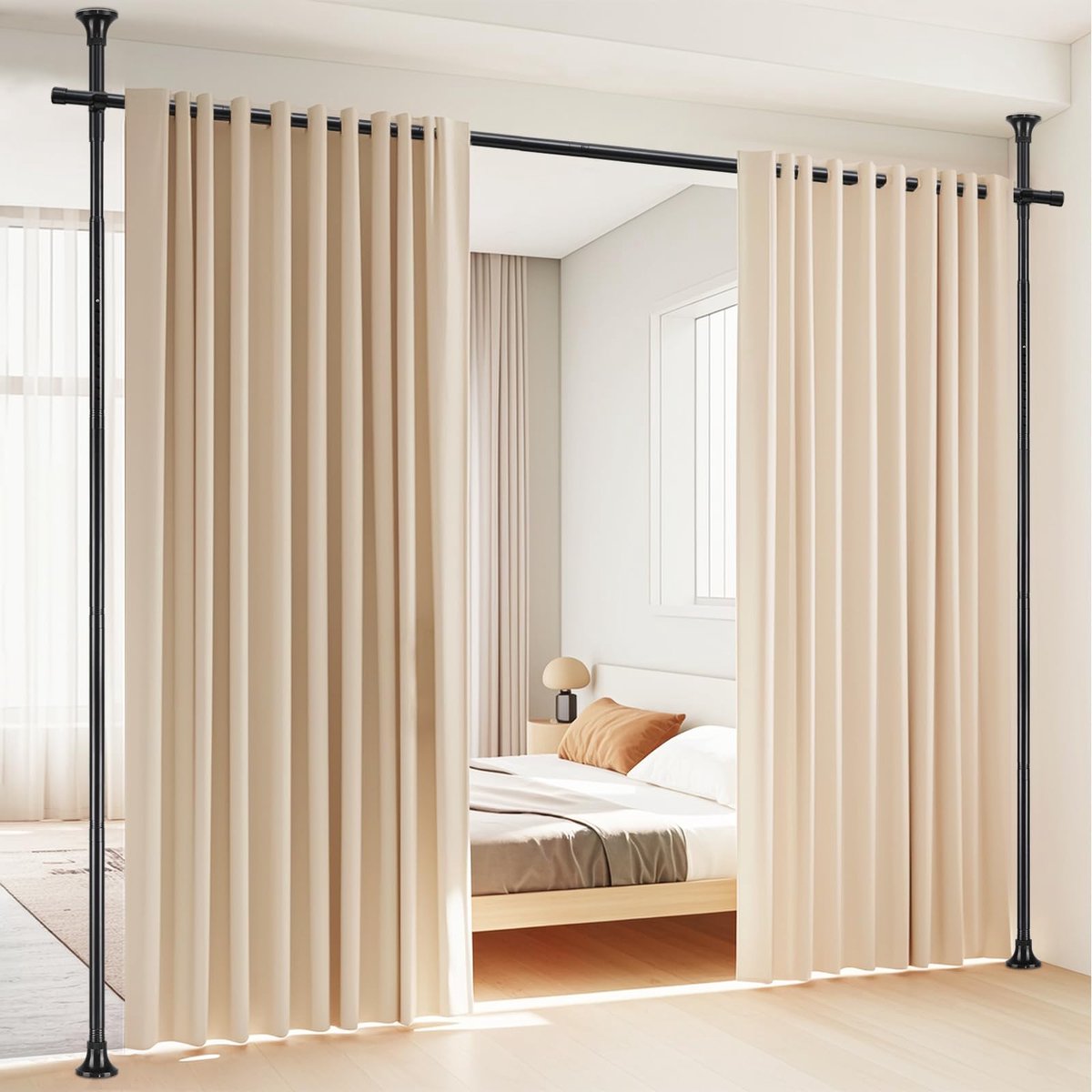 Roomdivider zonder boren Verstelbaar 110 x 300 cm & Stevige Klemconstructie – Scheidingswand Flexibele Indeling & Snel te Plaatsen – Ruimteverdeler Privacy & Inkijkbescherming - Voor Slaapkamer, Eetkamer, Studeerkamer