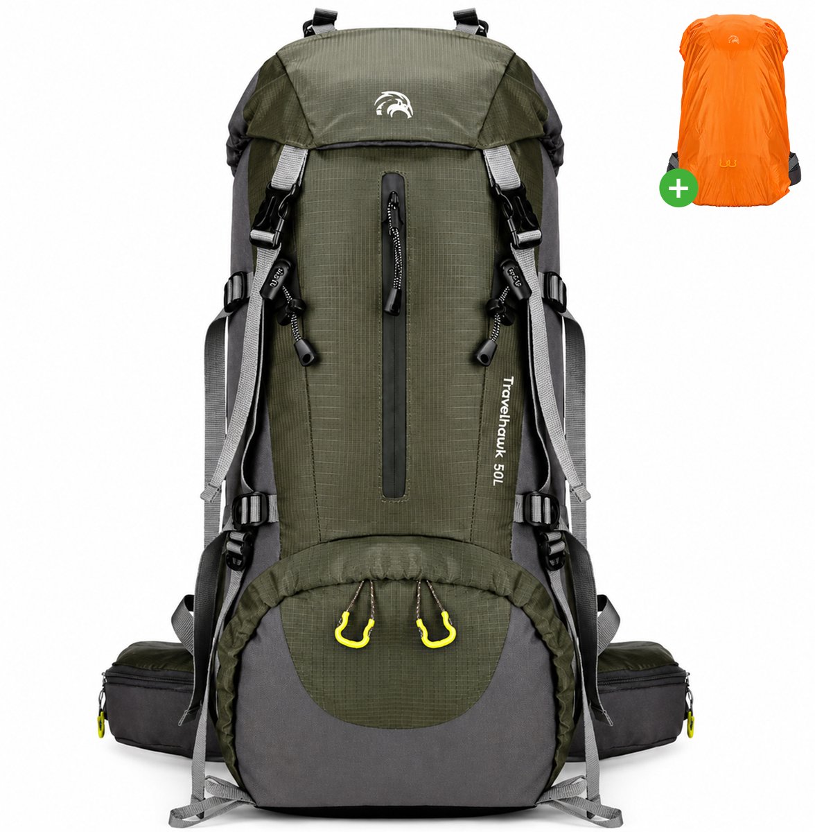 Travelhawk Backpack - 50 Liter - Unisex - Met Laptop Sleeve - Inclusief Regenhoes - Backpacking - Rugzak - Groen