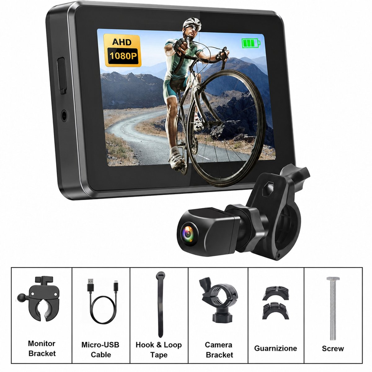 TEKROA® Fietsspiegel met Camera – Fietsspiegels - 4.3 Inch AHD Display – 360° Instelbaar – Fietsachteruitkijkspiegel voor E-Bike & MTB - zwart