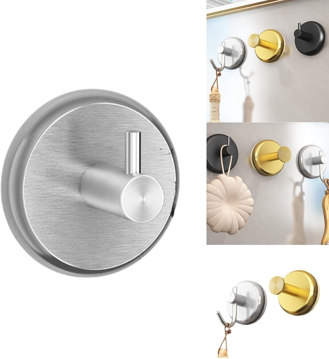 Verstelbare zuignap haken voor badkamer, keuken en douche - RVS, waterdicht en roestvrij - Ideaal voor handdoeken, badjassen en accessoires