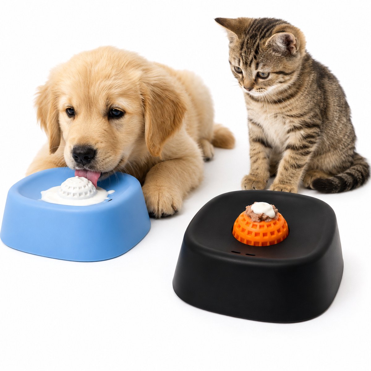 VHV-2pcs Anti-schrokbak hond - Likmat - Slowfeeder - Voor alle honden - Interactief - Antislip - Hondenvoerbak - Voor natvoer en yoghurt - Blauw & Zwart
