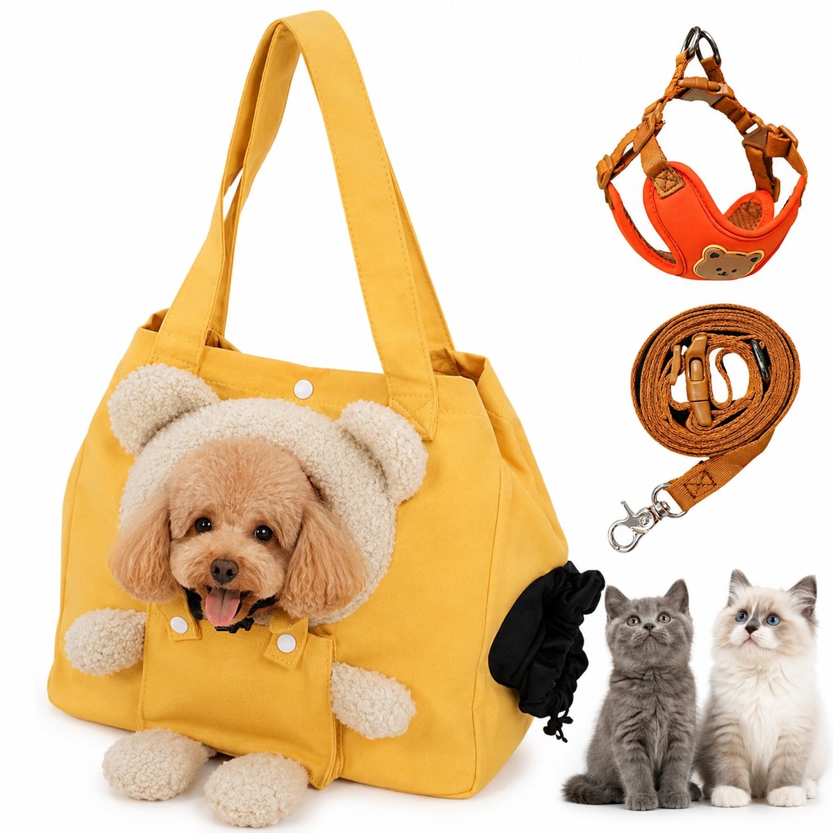 Casalora – Hondentas – Transporttas voor kleine honden en katten – Teddybeer ontwerp – Met riem & lijn – Boodschappentas – Handtas – Geschikt voor kleine honden en katten
