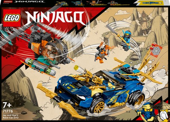 LEGO® NINJAGO® Jay en Nya's racewagen EVO 71776 speelset met een speelgoedhelikopter, NINJAGO Jay en slangenfiguren; creatieve bouwset voor kinderen vanaf 7 jaar (536 onderdelen)