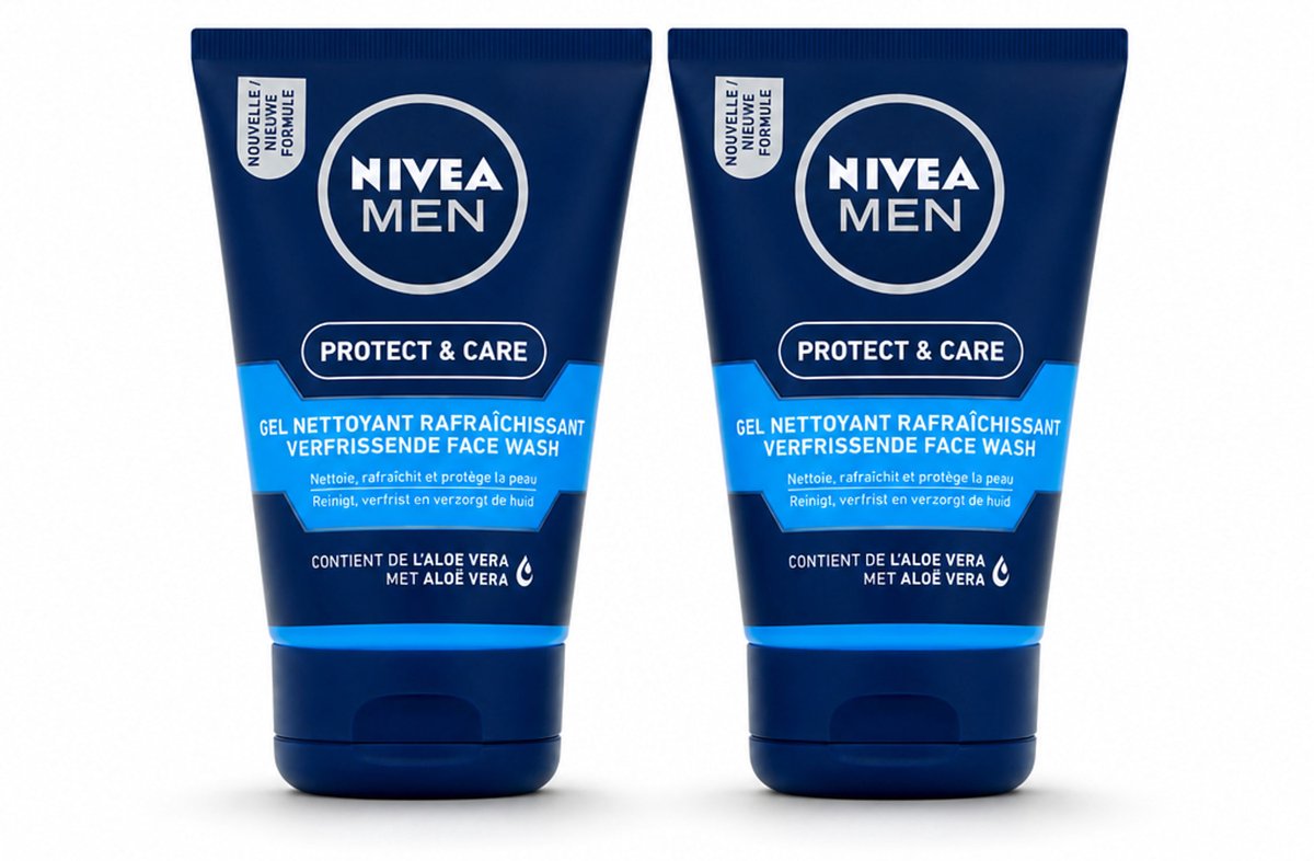 2 x NIVEA MEN - Protect & Care - Reinigingsgel Gezicht - 100 ml - Bulkverpakking - 2 stuks