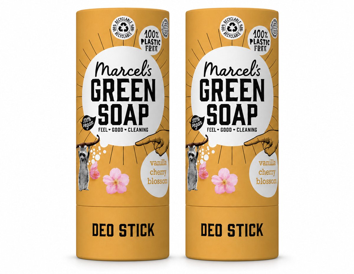 2 x Marcel's Green Soap - Deodorant Stick - Vanille & Kersenbloesem - Langdurige frisheid - 40 gr - Bulkverpakking - 2 stuks