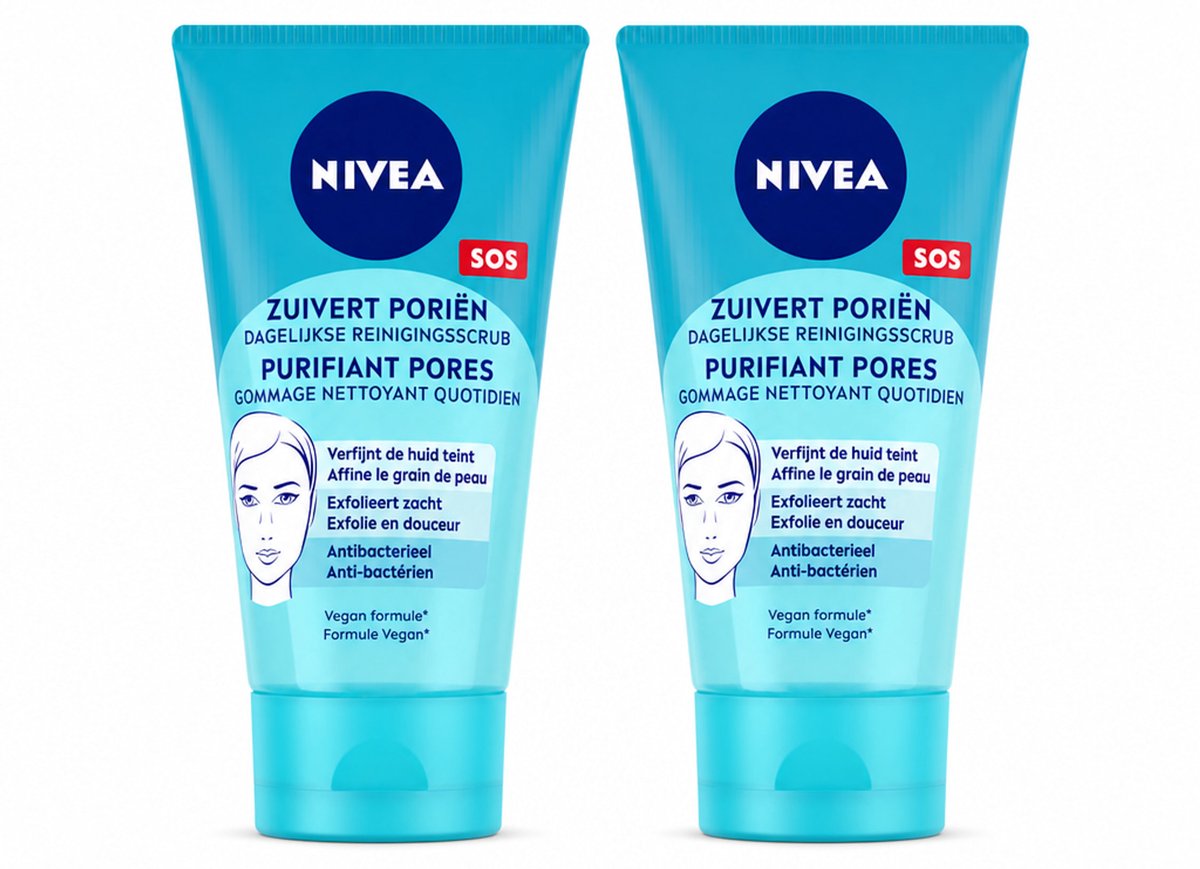 2 x NIVEA - Reinigingsscrub - Essentials Dagelijkse Scrub - Voor onzuivere huid - Met Melkzuur & Magnolia-extract - 150 ml - Bulkverpakking - 2 stuks
