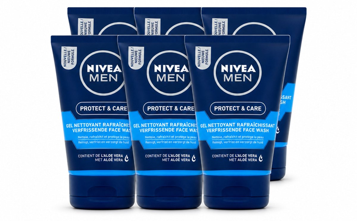 6 x NIVEA MEN - Protect & Care - Reinigingsgel Gezicht - 100 ml - Voordeelverpakking - 6 stuks