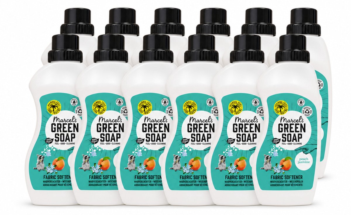 12 x Marcel's Green Soap - Wasverzachter - Perzik & Jasmijn - Zachte frisheid - 30 Wasbeurten - 750 ml - Voordeelverpakking - 12 stuks
