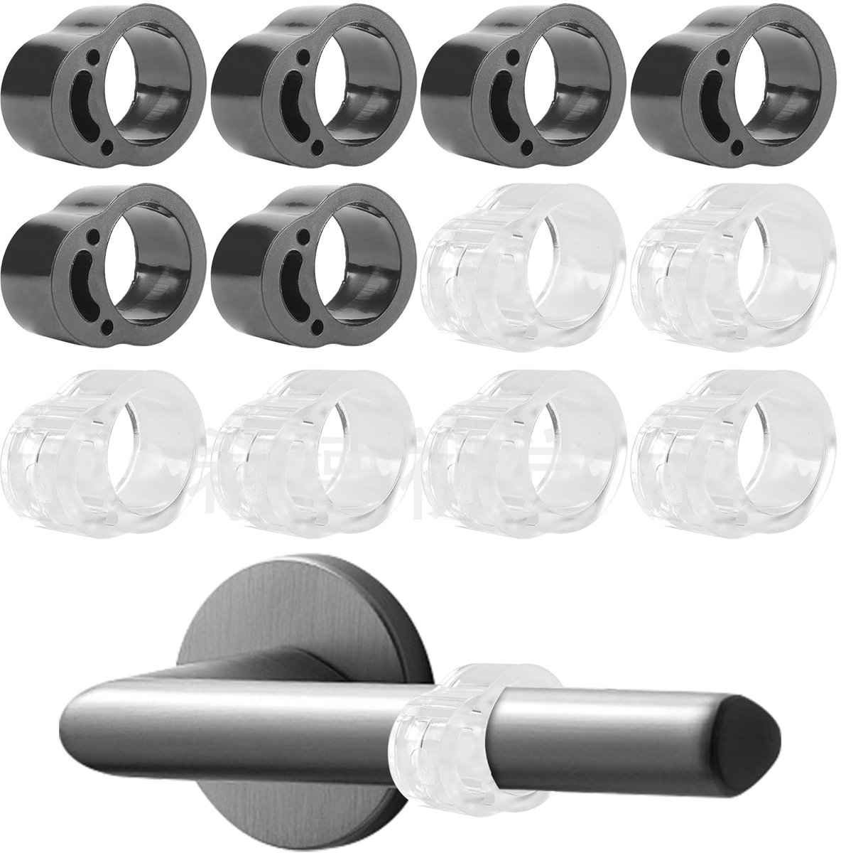 12 stuks PVC Deurgreepbeschermer - Wand- en Deurgreepbescherming - Voor deurgrepen Ø18 mm - Transparant, Zwart