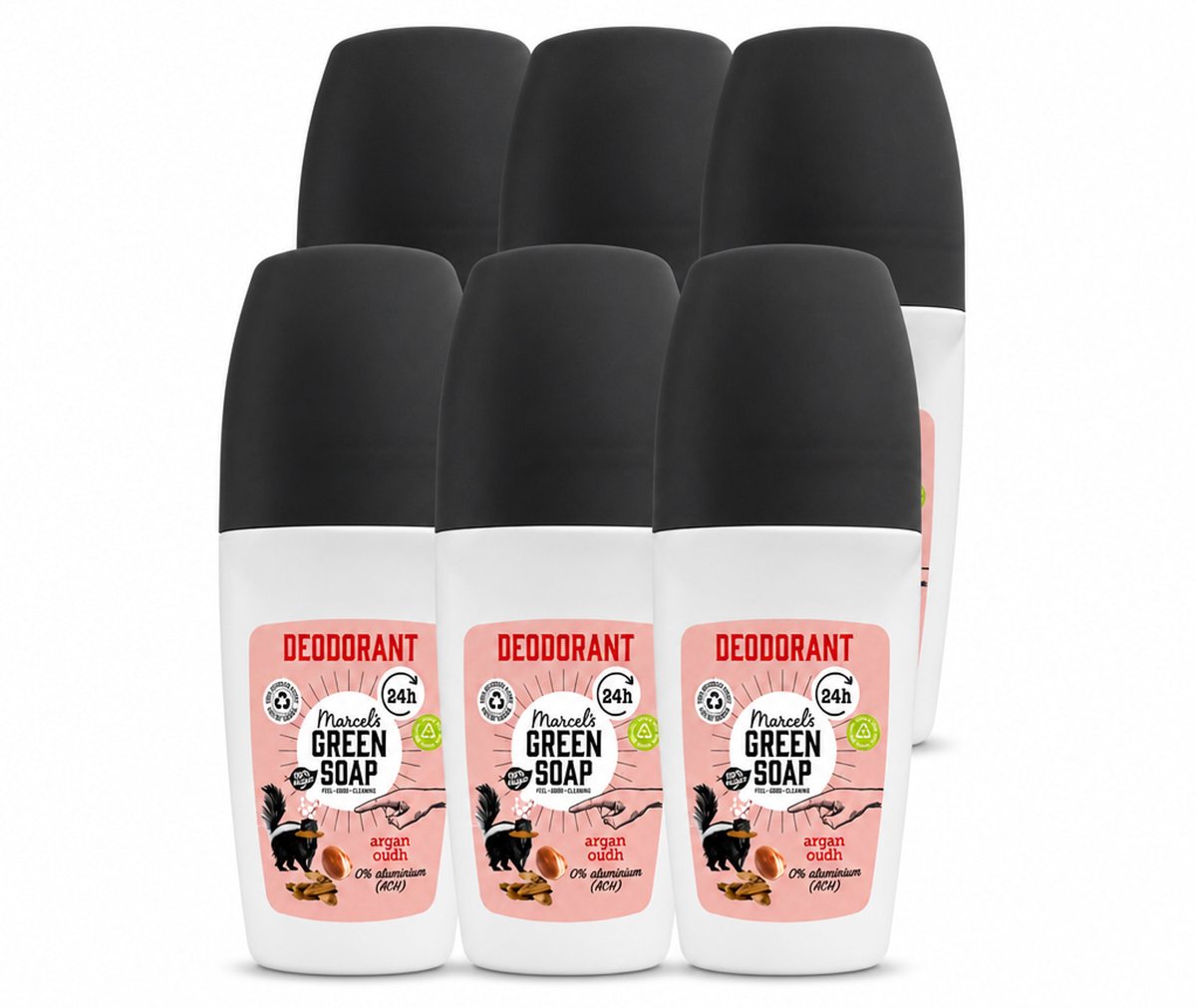 6 x Marcel's Green Soap - Deodorant Roller - Argan & Oudh - Langdurige frisheid - 50 ml - Voordeelverpakking - 6 stuks