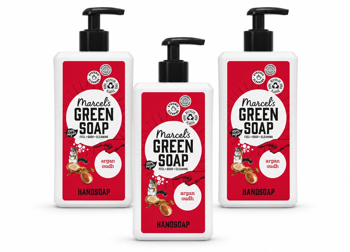 3 x Marcel's Green Soap - Handzeep Argan & Oudh - Plantaardig & duurzaam - 500 ml - Voordeelverpakking - 3 stuks