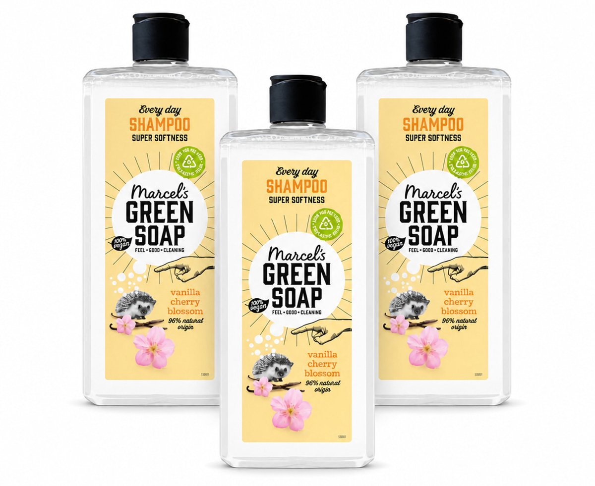3 x Marcel's Green Soap - Every Day Shampoo - Vanilla & Cherry Blossom - Versterkt & verzorgt - 300 ml - Voordeelverpakking - 3 stuks