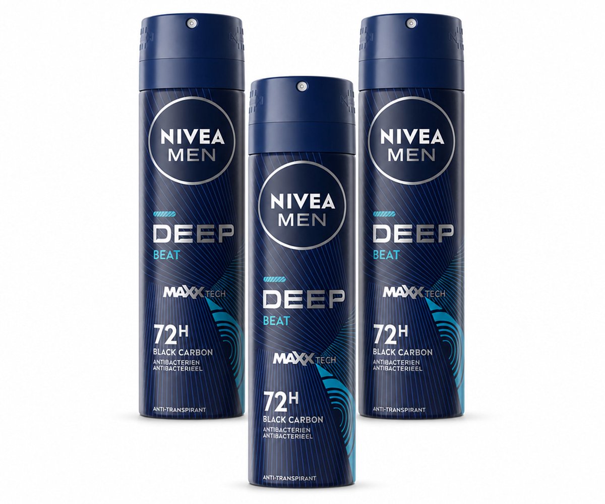 3 x NIVEA MEN - Deospray - Deep Beat - 150 ml - Bulkverpakking - 3 stuks
