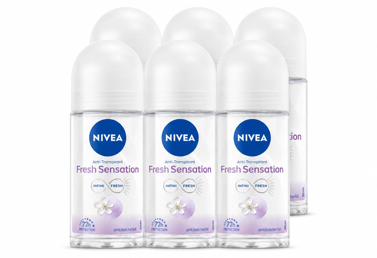 6 x NIVEA - Deodorant Roller - Frisse Sensatie - 72 Uur Anti-Transpirant - 50 ml - Voordeelverpakking - 6 stuks