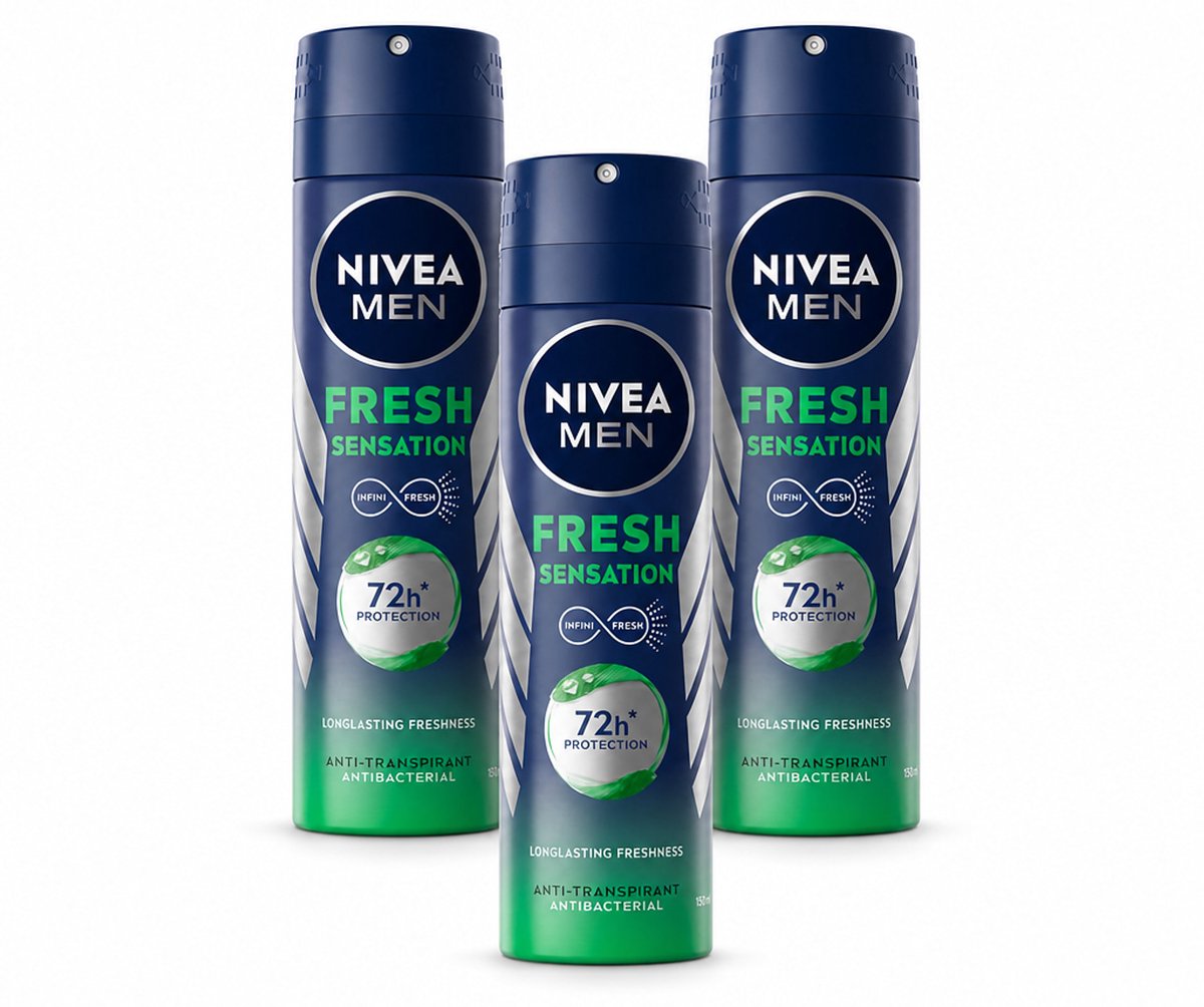 3 x NIVEA MEN - Deodorant Spray - Fresh Sensation - 150 ml - Bulkverpakking - 3 stuks