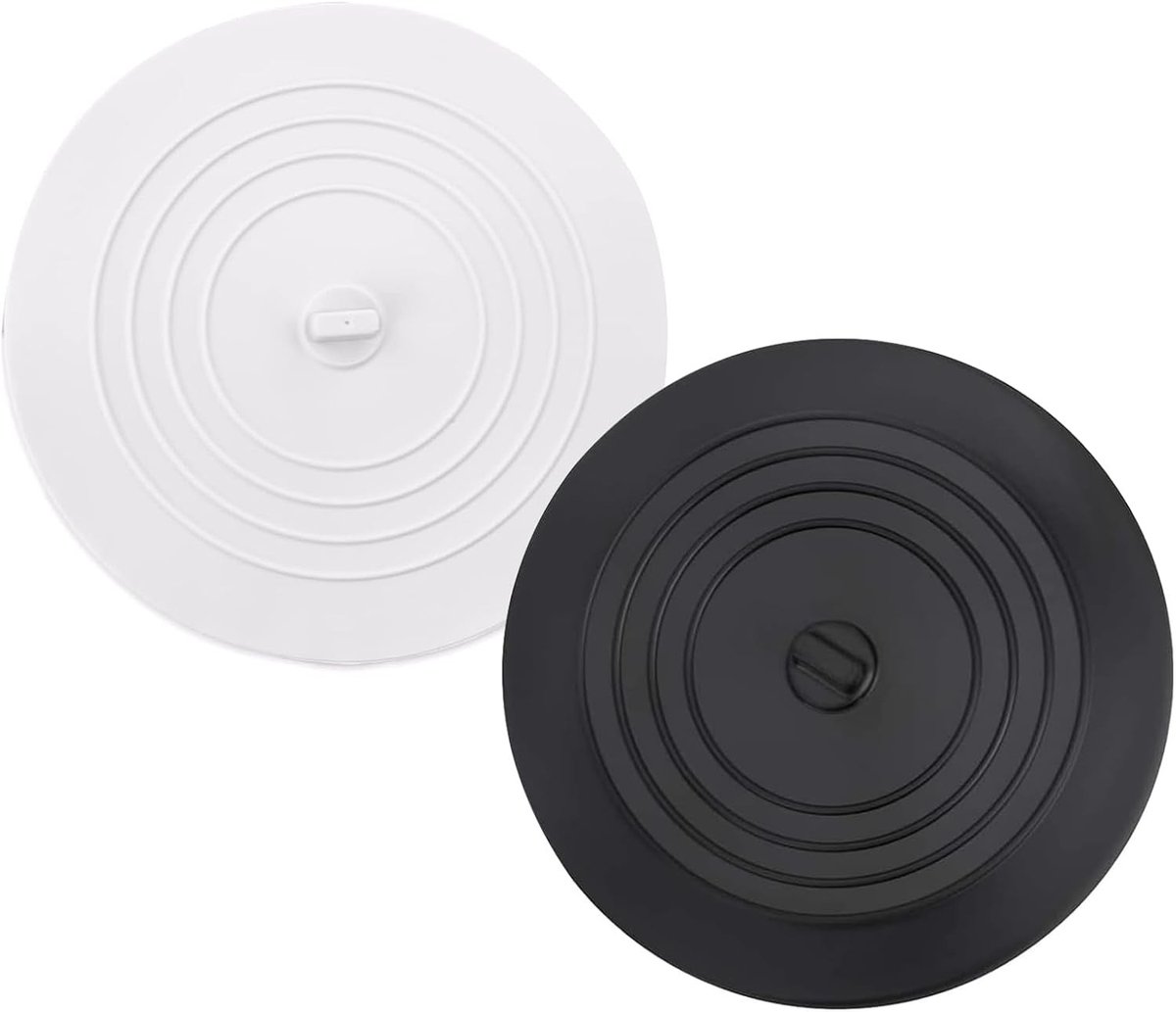 Multifunctionele Siliconen Afvoerstopper - Universele Zuignap Plug voor Badkuip, Keuken en Douche - 2 Stuks in Zwart/Wit