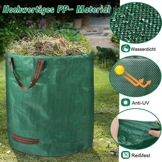 Set van 272 Liter Tuinafvalzakken, Bladzak van 150 g/m² Polypropyleen, Draagbare Tuinzakken met Handvatten, Groene Zakken voor Tuinafval, Planten, Strooisel, Hooi (Pak van 2) NAIZY — afbeelding 5