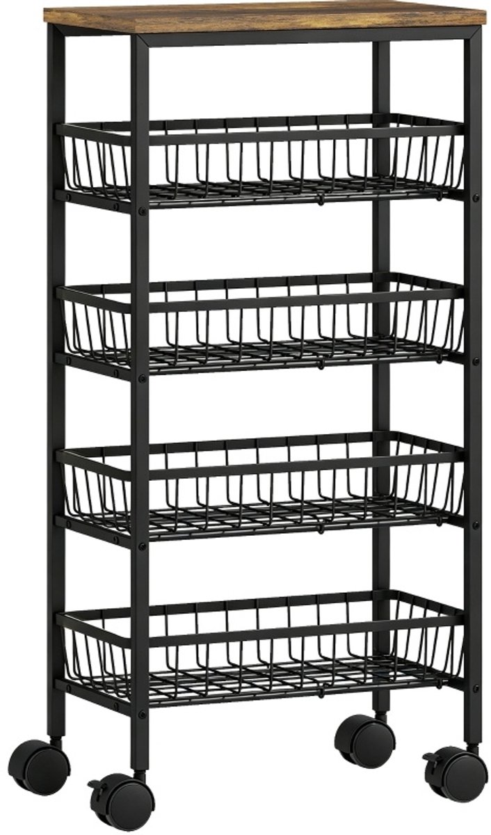 Keukenkast Rollwagen 4 Etages 40 X 24 X 81,5 Cm Metaal Rustiek Bruin Voor Opbergen En Organiseren In Keuken En Woonkamer