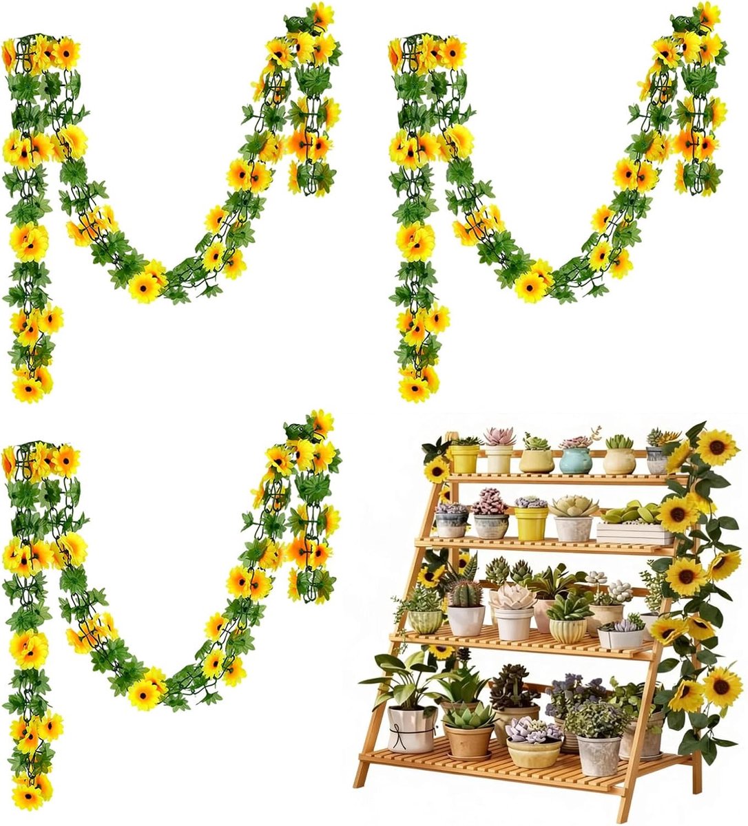 Kunstzonnebloemen - Set van 3 - 230 cm - Kunststof
