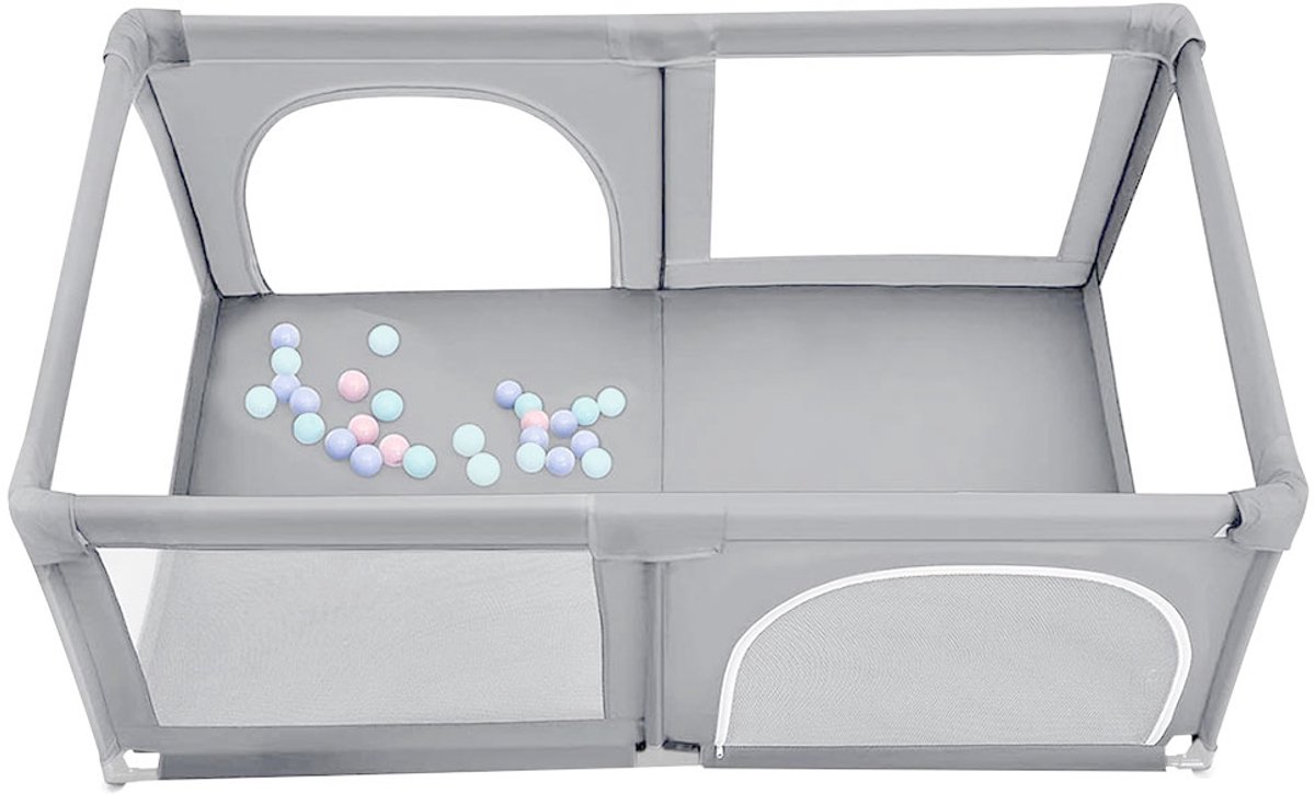 PIPIPOXER Baby Grondbox – Babybox 180x120 cm - Speelmat –Kinderbox - Speelbox– Inclusief Speelmat & 50 Speelballen- Kruipbox Playpen - Basket – Lichtgrijs