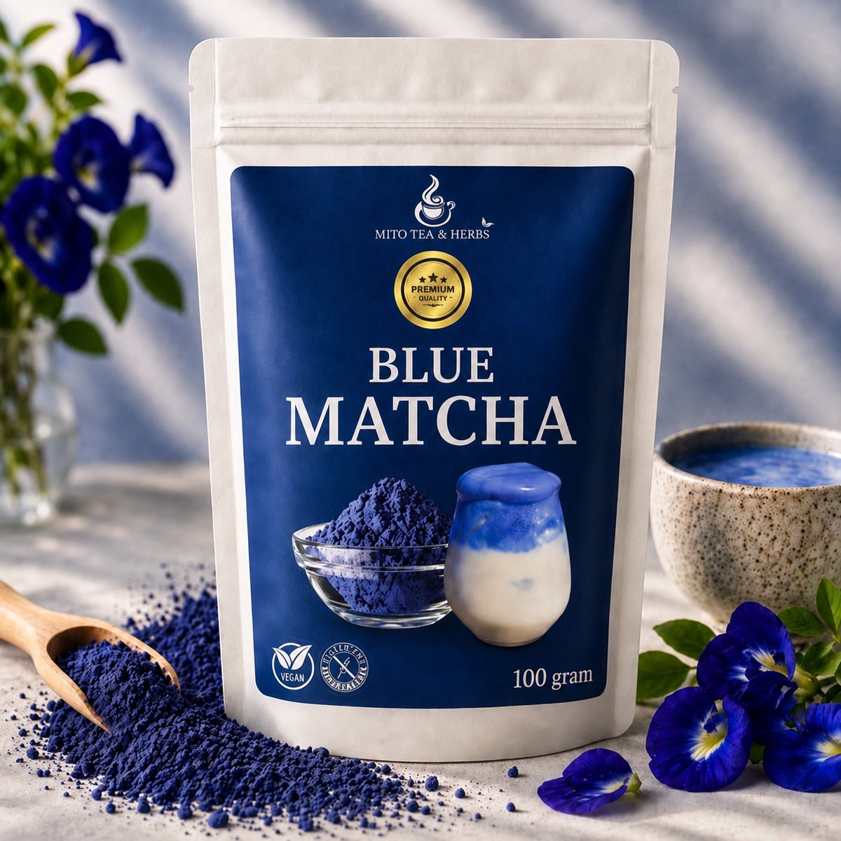 Mito Tea & Herbs Blue Matcha - vlindererwt poeder voor latte - 100 gram