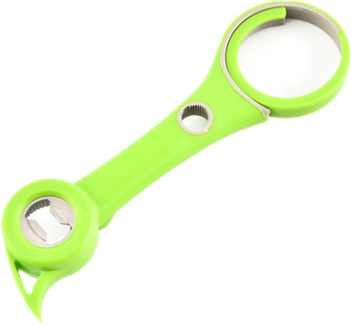 6-in-1 Multi-Opener voor Flessen, Blikjes en Verpakkingen - Ideaal voor Thuisgebruik, Koken en Kamperen, Groen