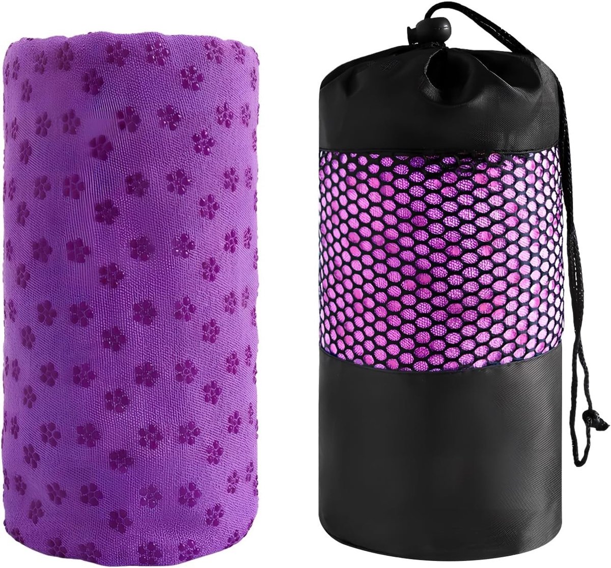 Ideale Yoga Handdoek met Antislip Dots, Vochtabsorberend en Sneldrogend, Perfect voor Yoga en Pilates, Inclusief Draagtas (Paars)