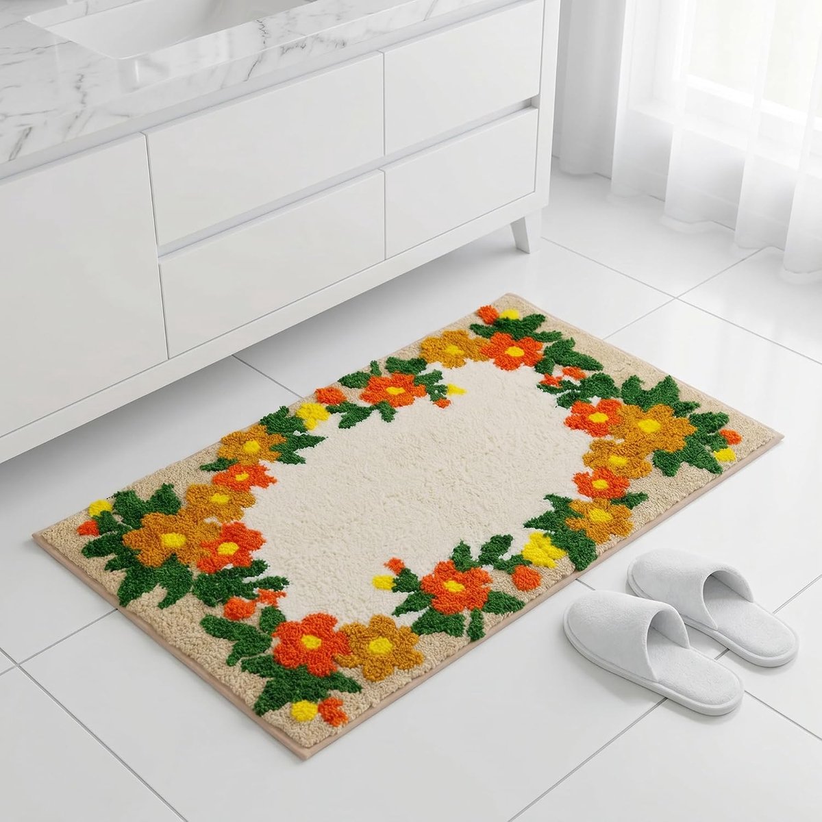 Moderne, zachte, absorberende microvezel badkamermat met een hoge dichtheid en lange pool. Geschikt voor badkamervloeren. Antislip TPR-onderlaag. Machinewasbaar, pluisvrij, kaki, 81 x 51 cm.