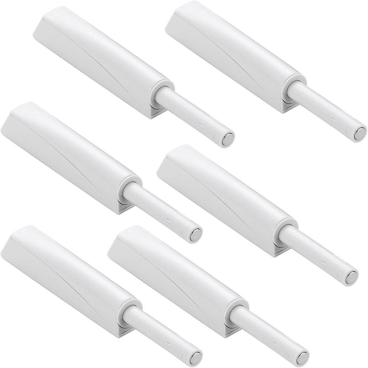 Set van 6 Witte Deursluiters, Dempers voor Kastdeuren, Drukknop Deuropeners en Soft Close Mechanismen
