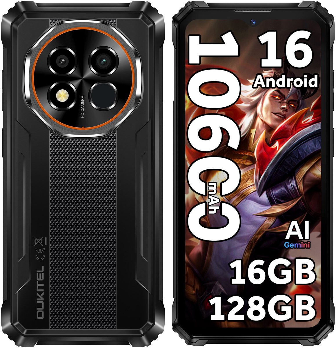 OUKITEL G6 Outdoor Smartphone 16GB RAM-128GB ROM-10600mAh batterij-6.52 inch HD-Android16-4G