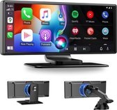 Een 10-inch CarPlay-scherm met een kleurrijk app-overzicht, inclusief twee magnetische houders.