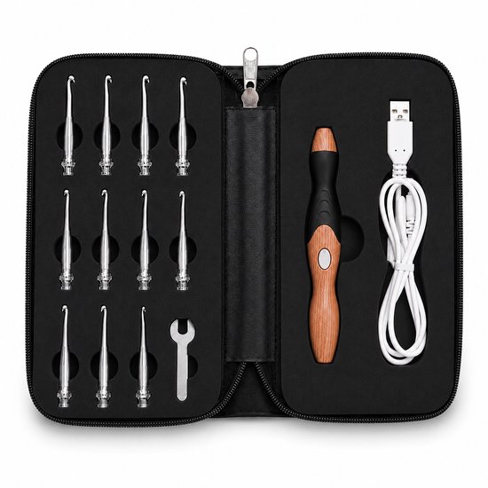 MIRO® Haaknaalden Pen met LED Verlichting - Oplaadbaar - 11 Verwisselbare Haakkoppen - 2 Lichtstanden - Ergonomisch - Inclusief Etui