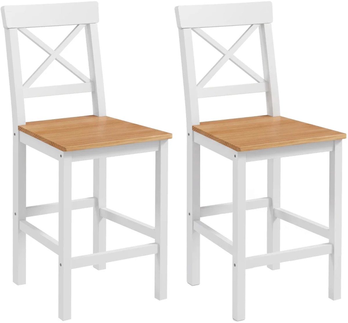 ZYLARO Barkruk - Set Van 2 - Grenenhout - Met Voetsteun En Rugleuning - Landelijke Stijl - Voor Keuken En Woonkamer - Naturel natuurlijk+wit